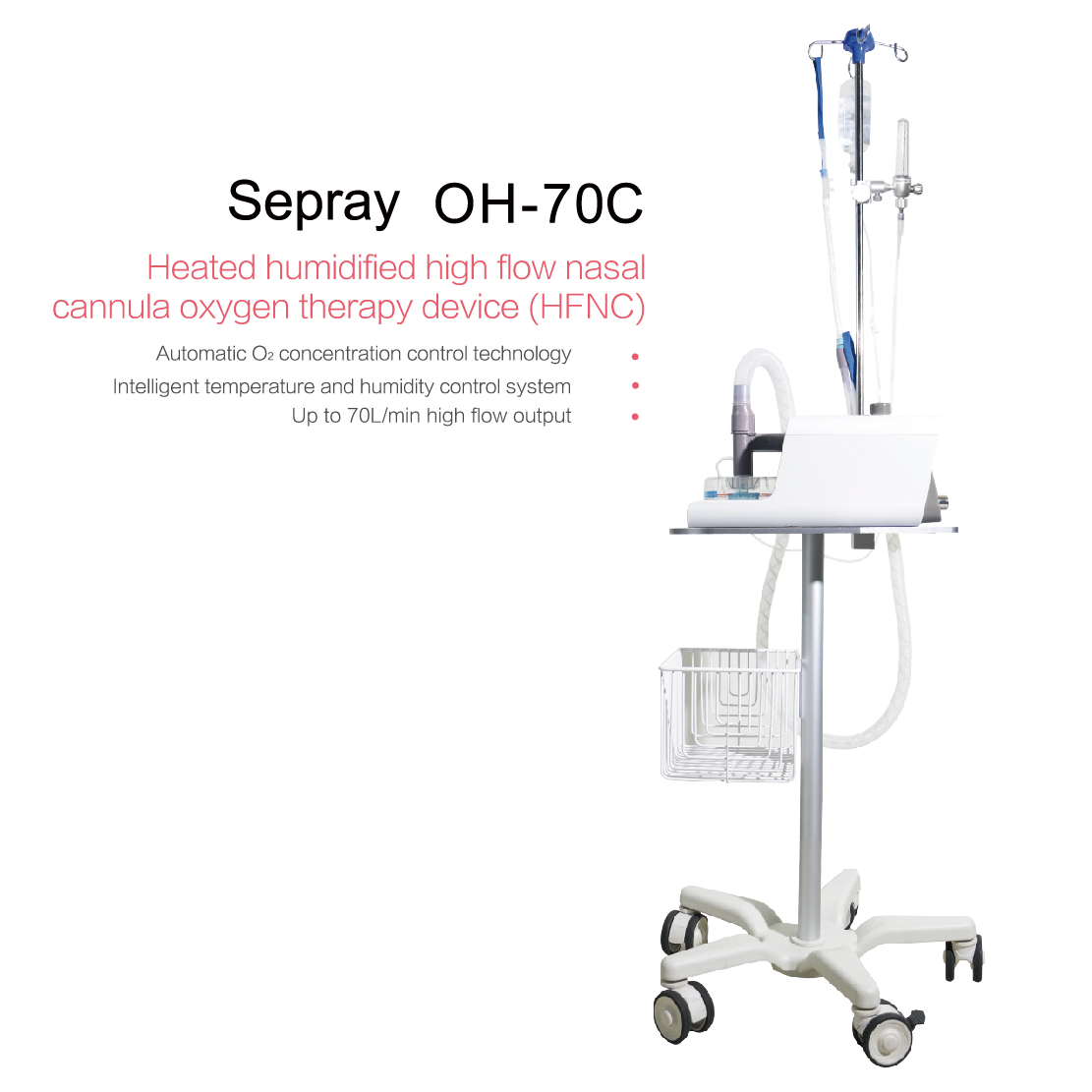 Heated humidified high flow nasal cannula oxygen therapy device OH-70C